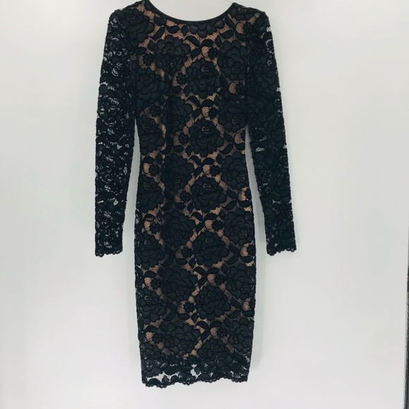 Dress The Population Emery Lace Long Sleeve Dress Black Size Small - Picture 1 of 10